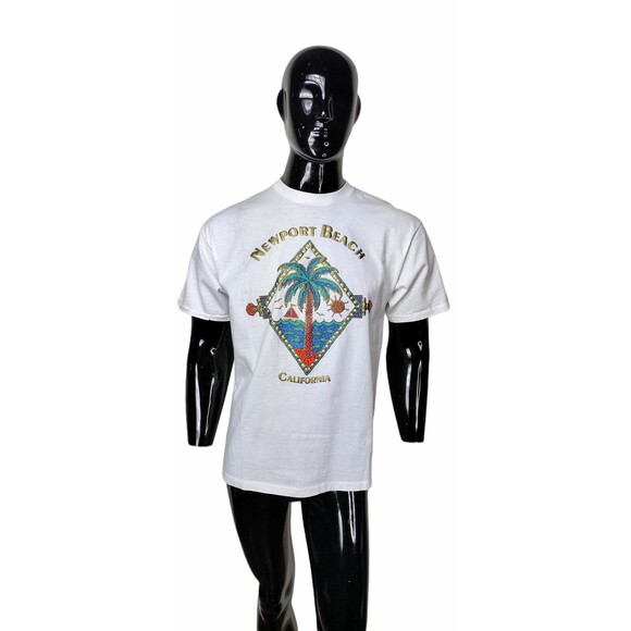 Vintage 80s Newport Beach California Single Stitch Puffy Paint Graphic Tee NOS - Picture 2 of 8
